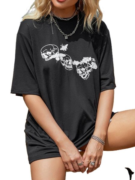 

skull & butterfly print tee z7kz#, White