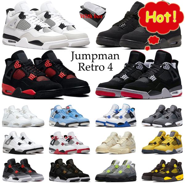 

with box 4 4s basketball shoes men women military black red thunder black cat bred university blue cool grey mens trainers sport sneakers