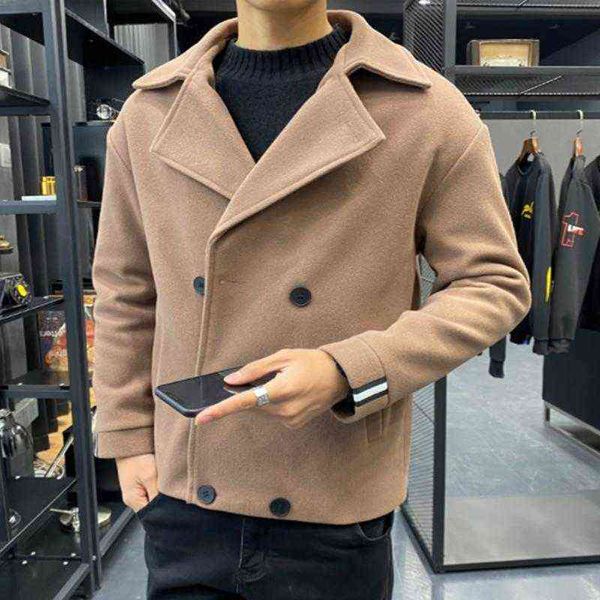 

men's wool & blends autumn and winter blend coat korean windbreaker loose short casual jacket social solid black t220810