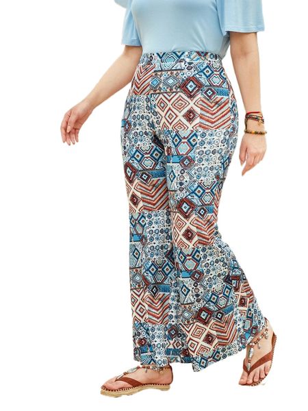 

plus geo graphic high waist flared leg pants a2y2#, Black