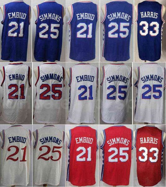 

men basketball joel embiid jersey 21 ben simmons 25 tobias harris 33 edition earned city breathable blue red white excellent quality, Black