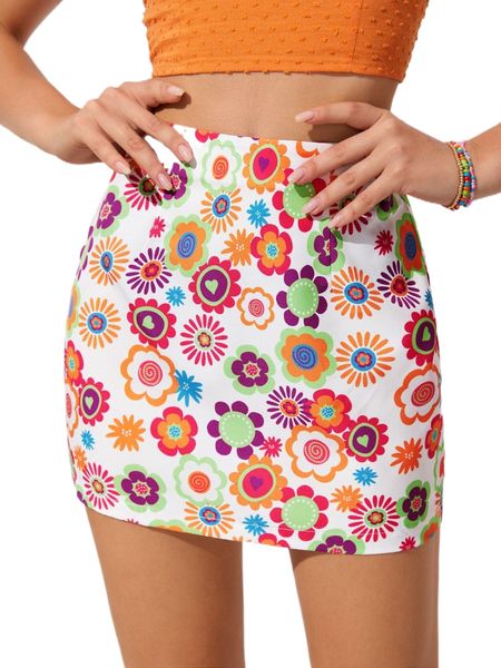 

floral print high waist skirt y5zb#, Black
