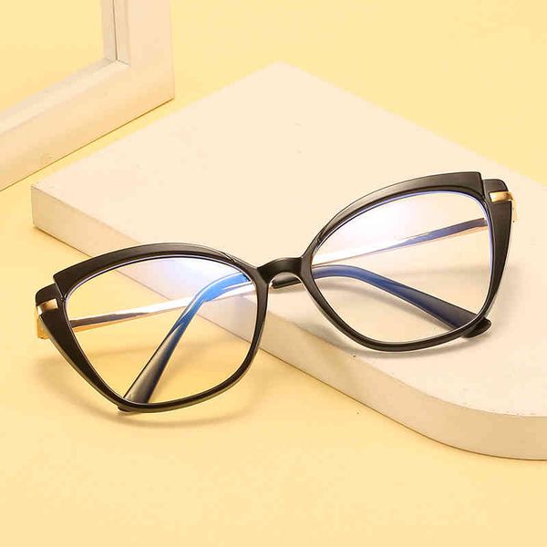 

sunglasses blue light proof glasses female cat's eye frame spring metal leg flat lens hx96, White;black