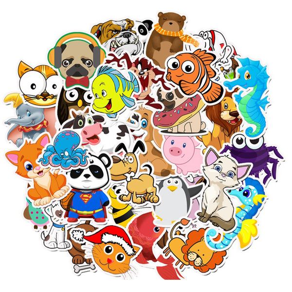 50pcs Cartoon niedliche Tieraufkleber Skatezubehör für Skateboard Wasserflaschen Laptop -Auto -Cup -Computer Handy Aufkleber Kindergeschenke Spielzeug Spielzeug