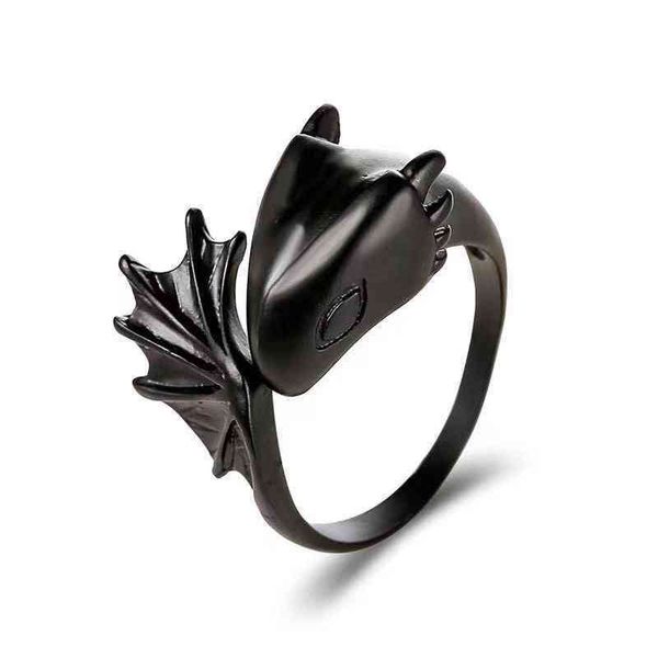 

rings angel demon ring than pterosaur opening couple black enamel glaze color tail dark trend jewelry, Silver