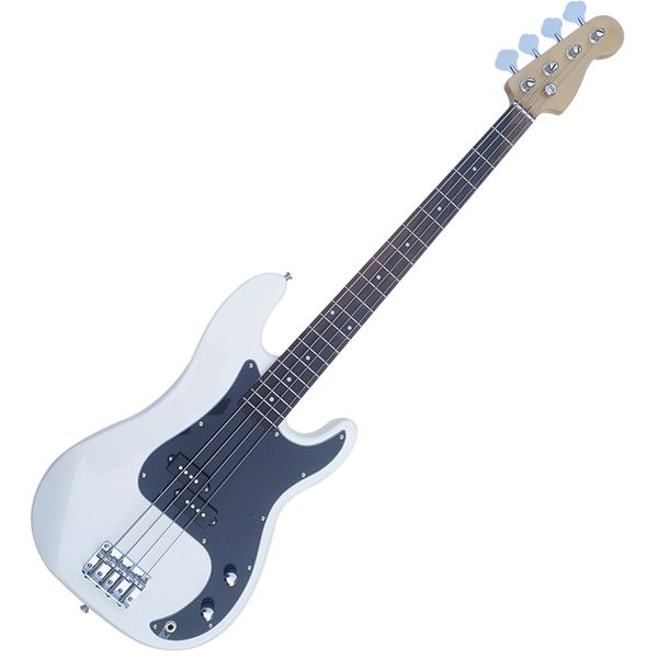 

4 strings white electric bass guitar with rosewood fretboard