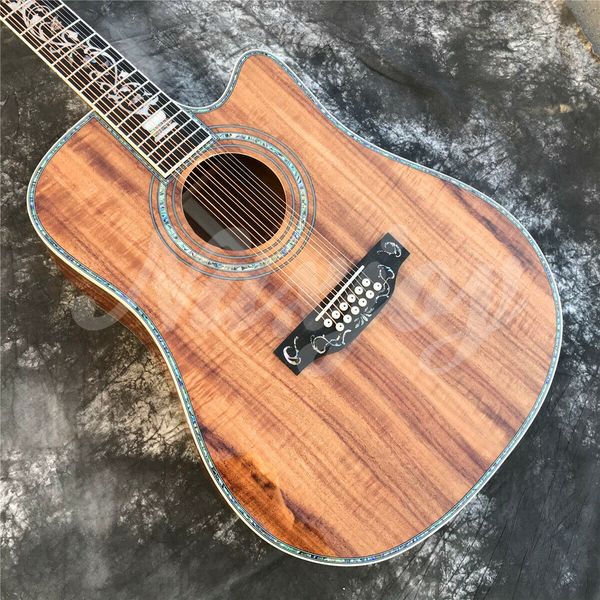 

12 strings all solid koa wood 41 inches cutaway acoustic guitar abalone ebony
