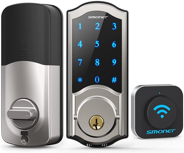 

WiFi Smart Lock SMONET Electronic Digital Bluetooth Deadbolt Keyless Entry Door Locks with Keypad Gateway Hub Included Remotely Control