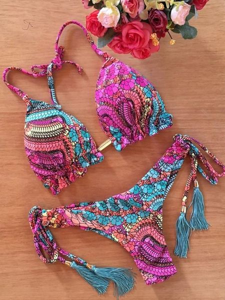 

women's swimwear triangle print bikini set push up swimwear, White;black