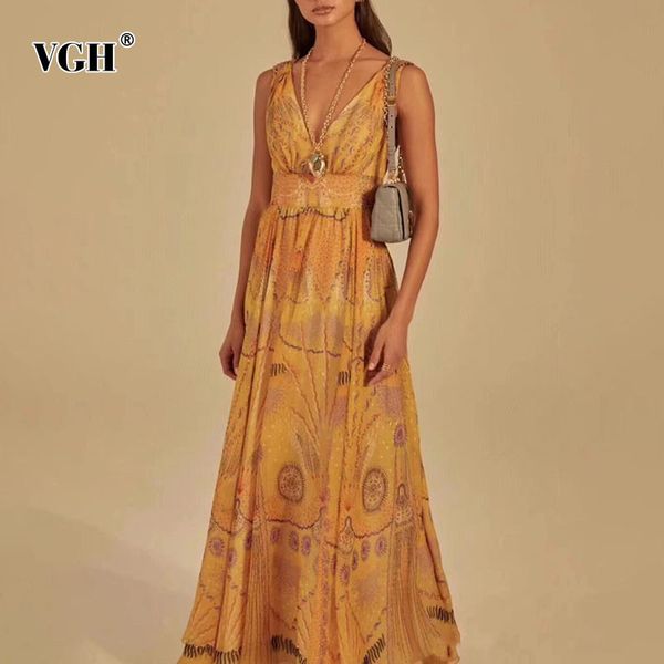 

print maxi dress for women v neck sleeveless high waist vintage summer dresses female fashion clothing 210507, Black;gray