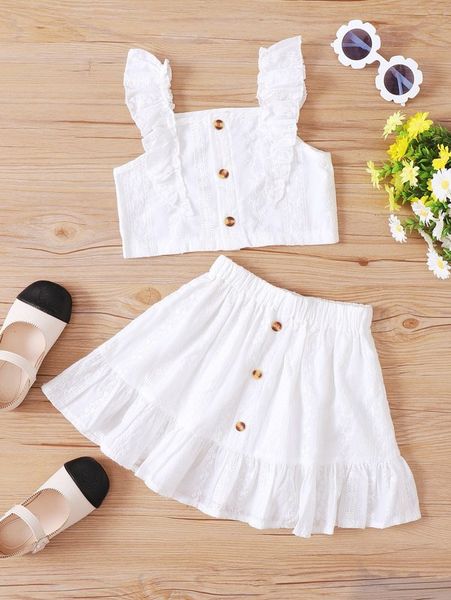 

toddler girls schiffy crop with ruffle hem skirt she, White