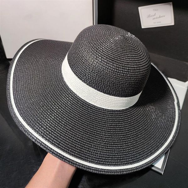 

straw hat flat high sun hat summer spring women's travel caps bandages beach traw bucket hats breathable fashion flower2248, Black;white