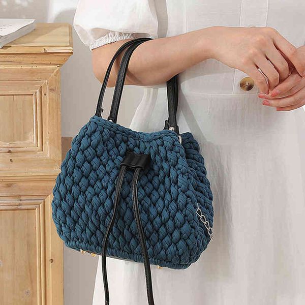

evening bags luxury crochet bucket women handbags knitting shoulder designer chain woven crossbody for 2022 handmade purse 220507