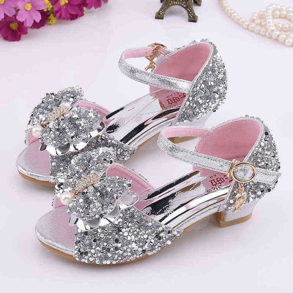 Sandali per ragazze Bambini Tacchi alti Scarpe da principessa Estate Bambini Sandali con fiori per bambini Bambina Sandali con prestazioni di cristallo Scarpe G220418