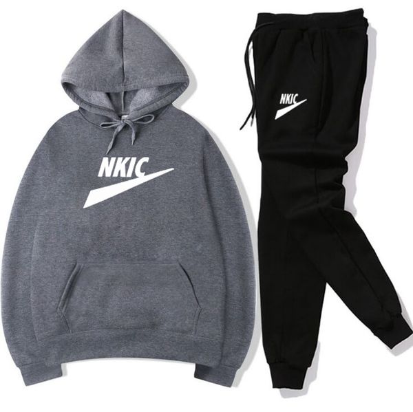 

fashion brand men sets tracksuits 2022 autumn new men's hoodies + sweatpants two piece suit hooded casual sets male clothes, Gray