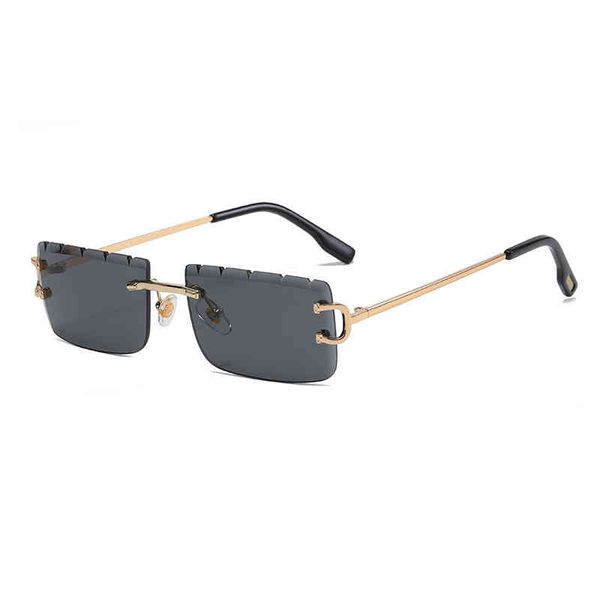 

new rimless oversized sunglasses men's luxury zigzag sunglasses designer metal color glasses ladies light yellow cut glas, White;black
