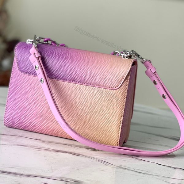 

toles bags shoulder twist gradient pink purple color summer sun crossbody grain leather inner luxury square flap l276