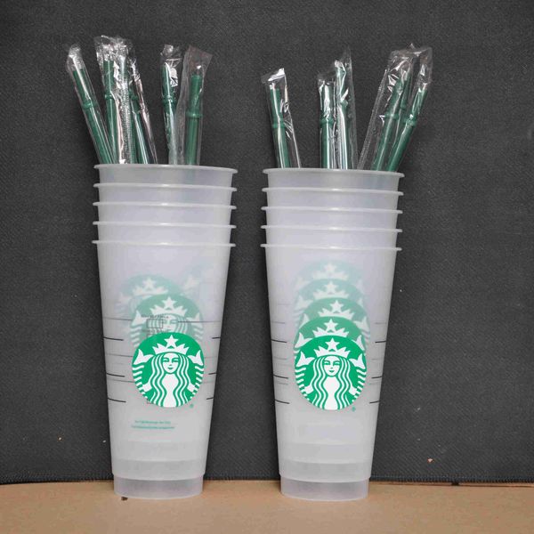 Mermaid Goddess Starbucks 24oz/710ml Plastic Mugs Tumbler Reusable Clear Drinking Flat Bottom Pillar Shape Lid Straw Cups mug Good Quality Classic Style 768025830 