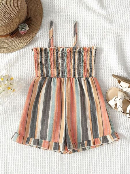 

toddler girls striped print shirred frill trim cami romper she, Blue