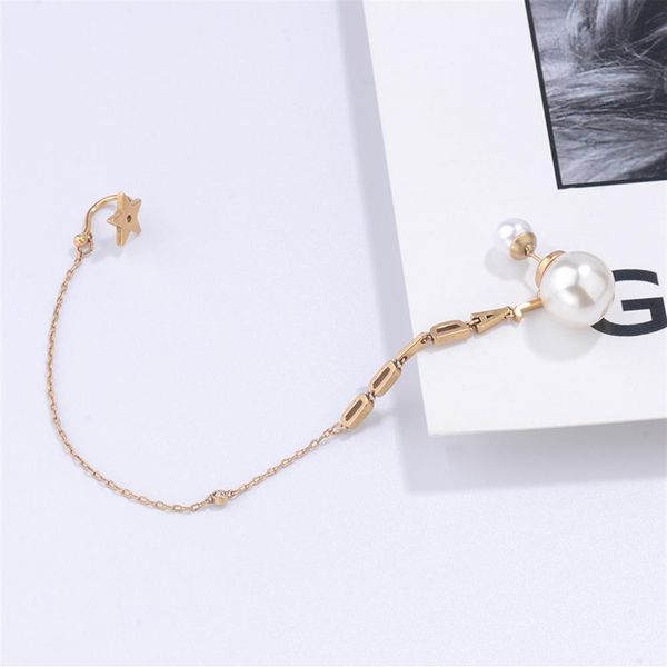 

2020 letters pearl earrings ear clip all-in-one super fairy earrings personality fashion wu jinyan wang ziwen same style290e, Golden