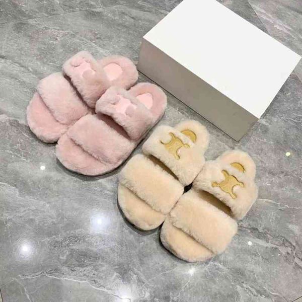 

slippers ahigo's same arc de triomphe wool integrated slippers flat bottomed versatile for women b3nr, Black