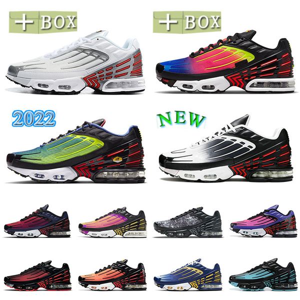 

[with box] mens women tn 3 tuned running shoes plus iii oudoor walking jogging sports sneakers graphy pack sliver grey orange radiante red o