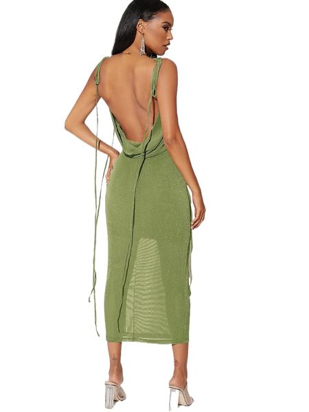 

bae tied shoulder backless glitter dress g6ep#, Black;gray