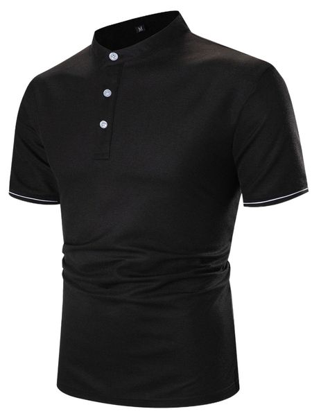 

men solid mock neck polo shirt o7x2#, White;black