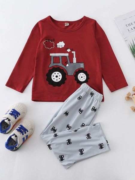 

toddler boys cartoon car print pj set she, Blue;red