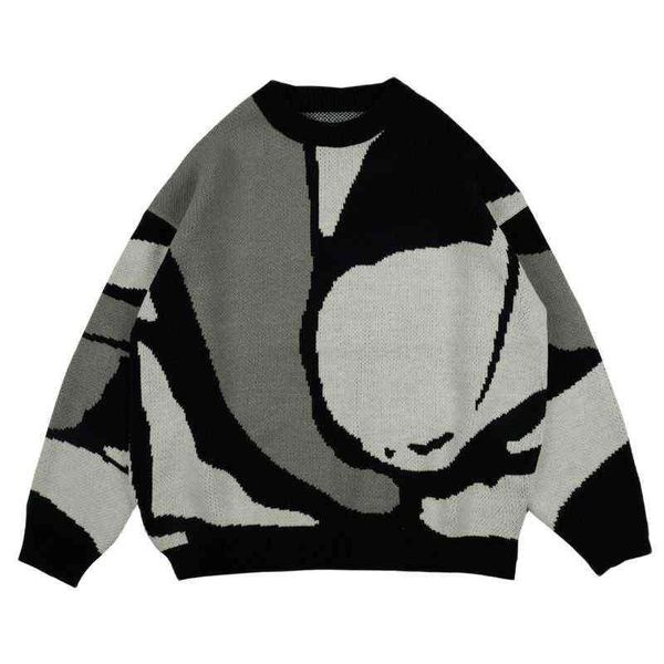 

new fashion color block stylish oversize men jumper knitted sweater couples knitwear casual women pullover korean clothes sueter t220730, White;black