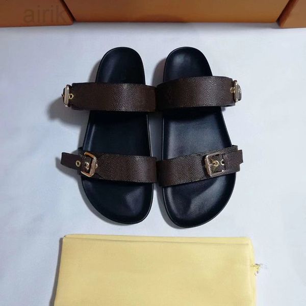 

fashion luxury design women's slippers summer - leather flat shoes beach holiday women's sandals daily outdoor sandals couple, Black