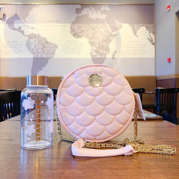 

new starbucks chain cup cherry blossom small glass with round cake bag girl's heart portable pink drinking cup
