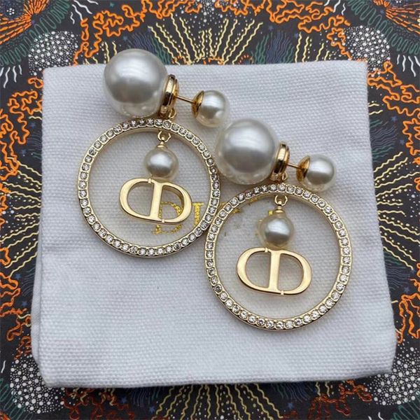 

shop 80% off clearance new letter size pearl earrings female simple diamond ring round earrings, Golden