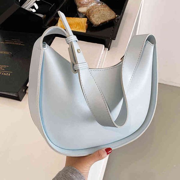 

fashion sky blue women's handbags pu leather round shoulder bags for women 2022 spring light color lady crossbody bag simple sac g22042