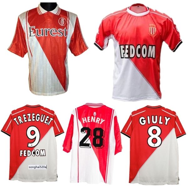 

1996 1997 1999 2000 monaco retro soccer jersey trezeguet henry grassi riise simone marquez giuly vintage classic football shirt, Black;yellow