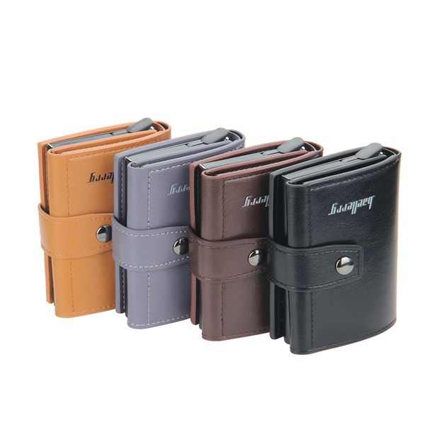 

rfid 2022 new pu card wallet cross pattern leather mens card holder purse brown aluminum metal business slim id credit cardholder mini walle, Red;black