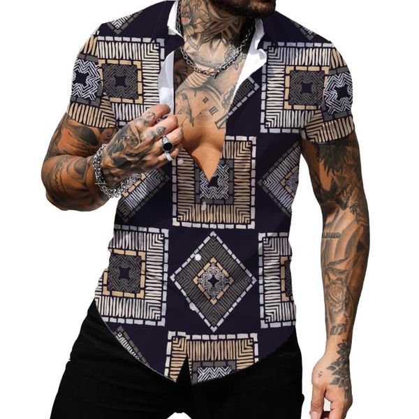 Männer Casual Hemden 2022 Hawaiian Shirt Männer Quadrat Kariert Druck Mode Kurzarm Sommer Strand Top S-3XL