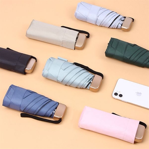 Mini Pocket Phone Size Ombrello da donna Uomo Uomo Ultralight Rain Sun Girls Anti UV Ombrellone pieghevole portatile 220426