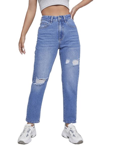 

high waist ripped mom jeans q3pu#, Blue