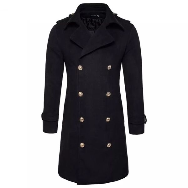 

mens trench coat winter long wool trench coat men slim fit pea coat windbreaker casual men's jackets coats abrigo hombre s-2xl 201222, Black
