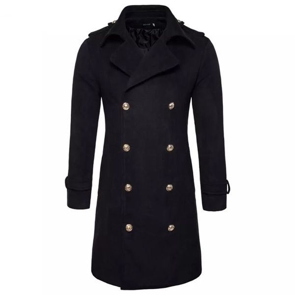 Herren Trenchcoat Winter Lange Wolle Trenchcoat Männer Slim Fit Pea Coat Windjacke Casual Herren Jacken Mäntel Abrigo Hombre S-2XL 201222