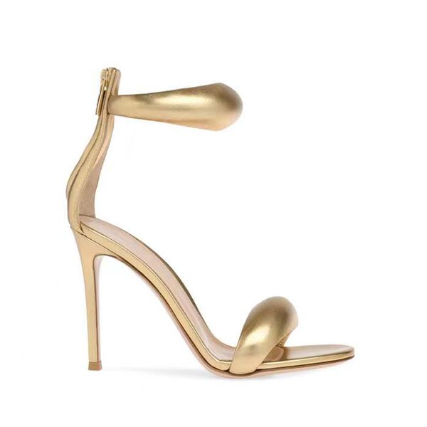 Gianvito Salto estilete Sandálias de salto alto para mulheres sapatos de grife de luxo de verão 10,5 cm 8,5 cm dourado Alça de pé de couro de bezerro salto traseiro com zíper calçado34-42