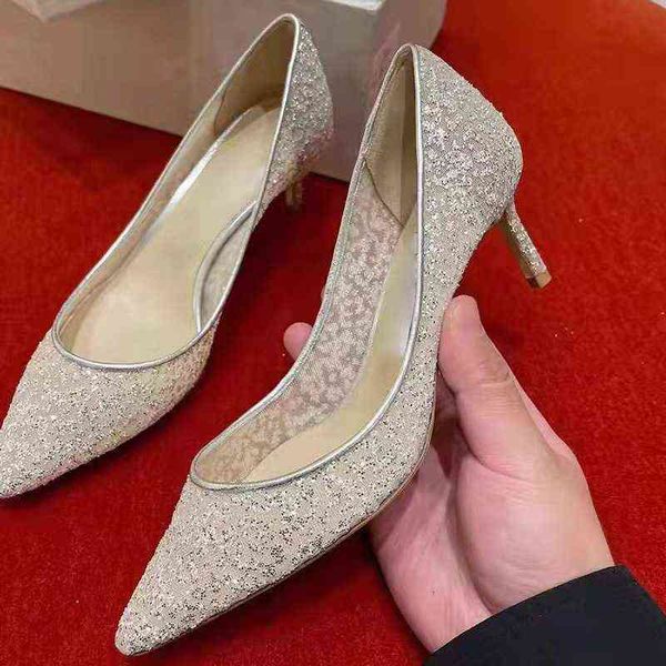 

mesh fashionable temperament 2022 spring and summer niche rhinestone pointed thin heel shoes, Black