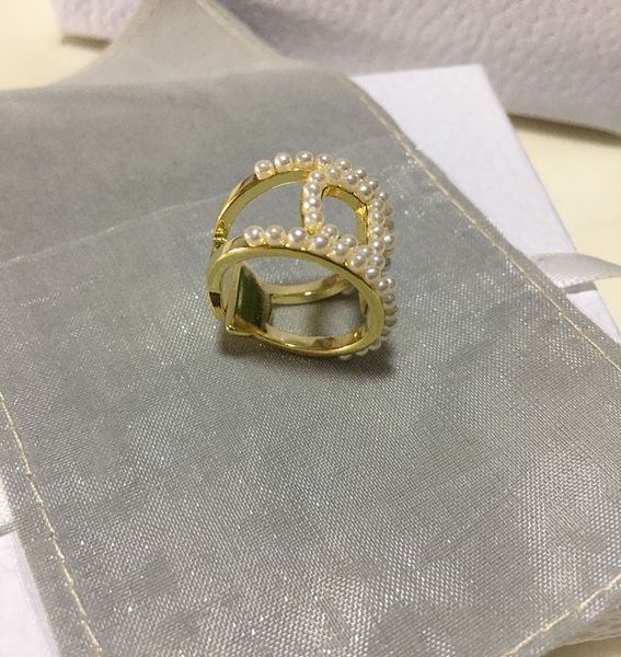 

fashion designer ring gold pearl opening rings letter finger decoration for women lady bride party wedding engagement party jewelry, Silver