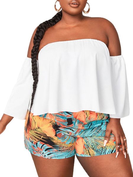 

plus off shoulder solid blouse k2an#, Black