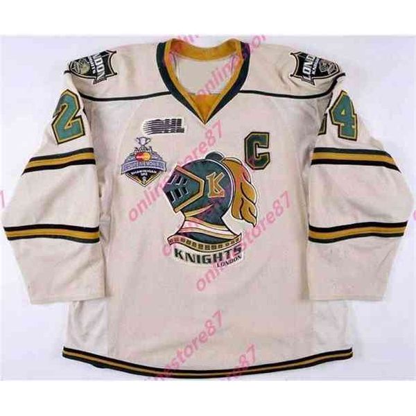 Thr 2011 Jarred Tinordi London Knights oyunu Yıpranmış Jersey 2012 Anıt Kupası Fotoğraf Maç Takım Mektubu Vintage Hokey Formalar Erkekler Gençlik Kadın