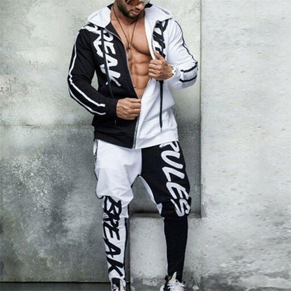 

hip hop ropa hombre set slim casual tracksuit men zipper jacket pencil pants 2 pieces mens clothing streetwear sport men sets lj201117, Gray