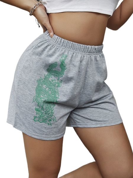 

sxy chinese dragon graphic elastic waist shorts u4er#, White;black