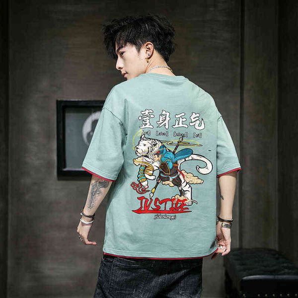 

designer men's t-shirt chinese style t-shirt men's 2022 summer trend short national pure cotton round neck fashion loose half slee, White;black