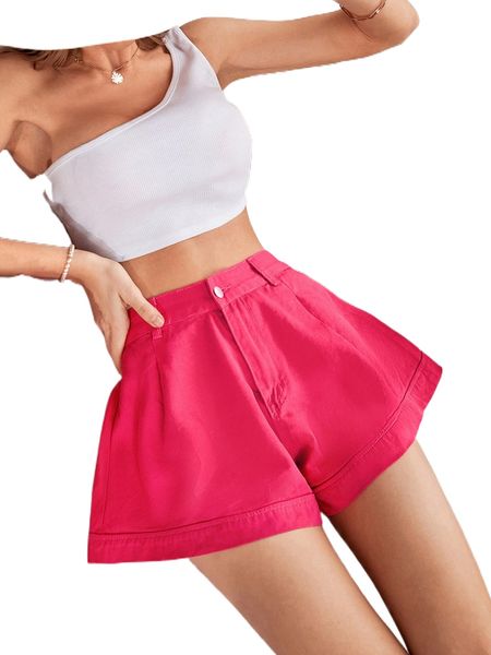 

solid wide leg denim shorts 51uc#, White;black